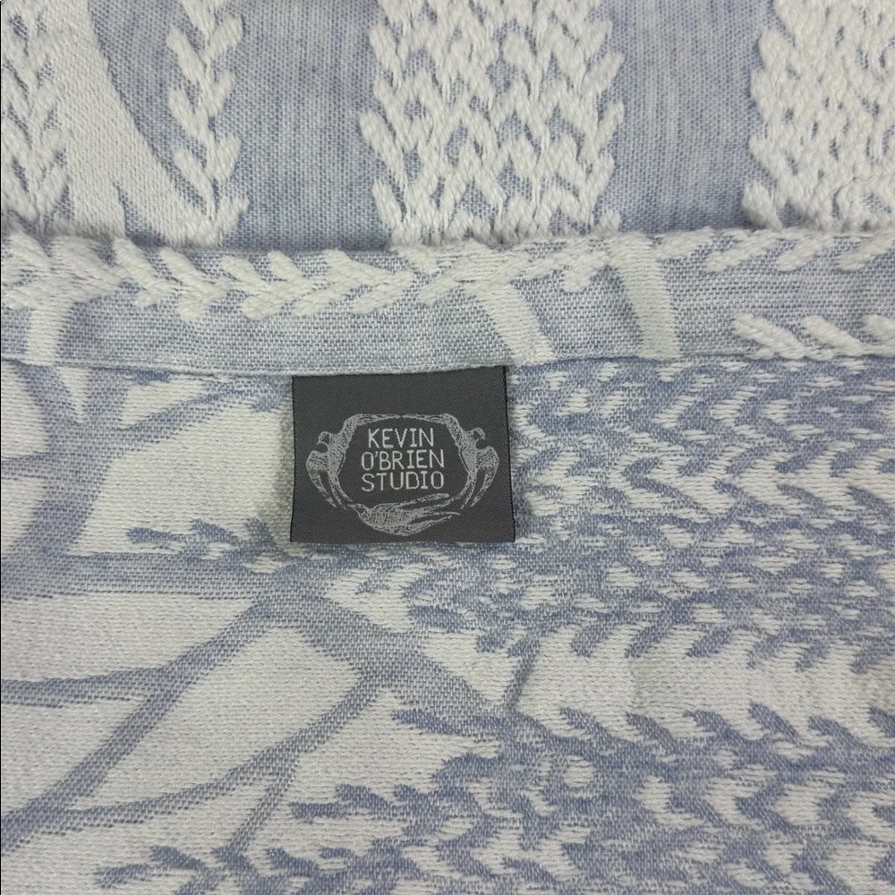 Kevin O’Brien Studio Willow Coverlet Blue White Textured Pattern 88”W x 100”L